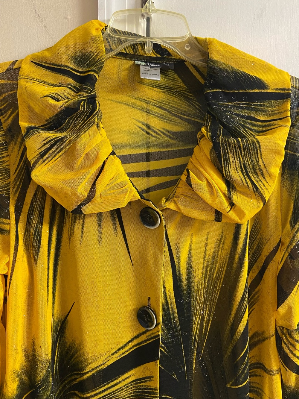 Damee Gold & Black Abstract Burst Button-Front Blouse Ruffle Collar Large - Picture 3 of 6